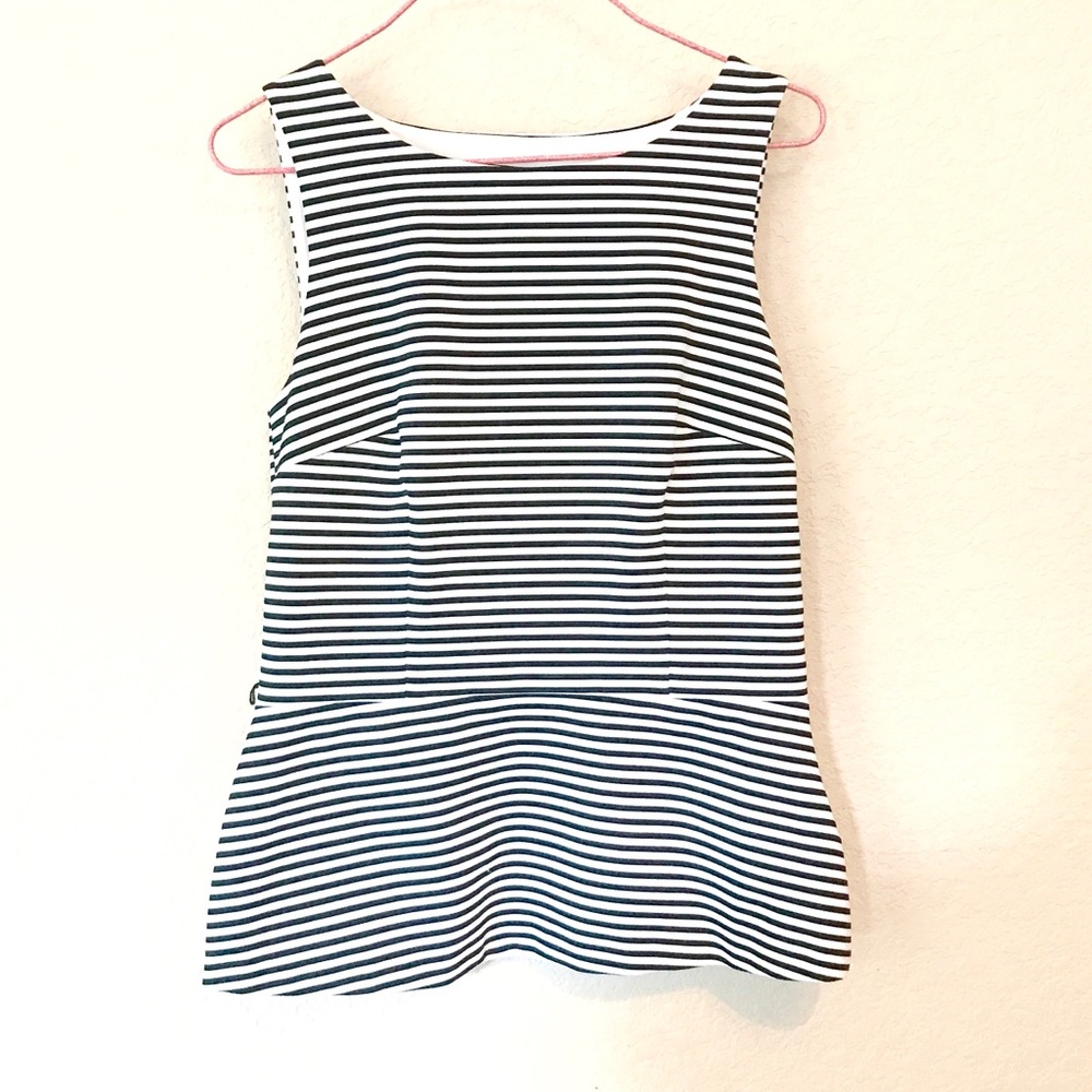 WHBM Black White Striped Peplum Tank